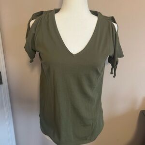 MICHAEL Michael Kors Olive Cold-Shoulder V-Neck Top